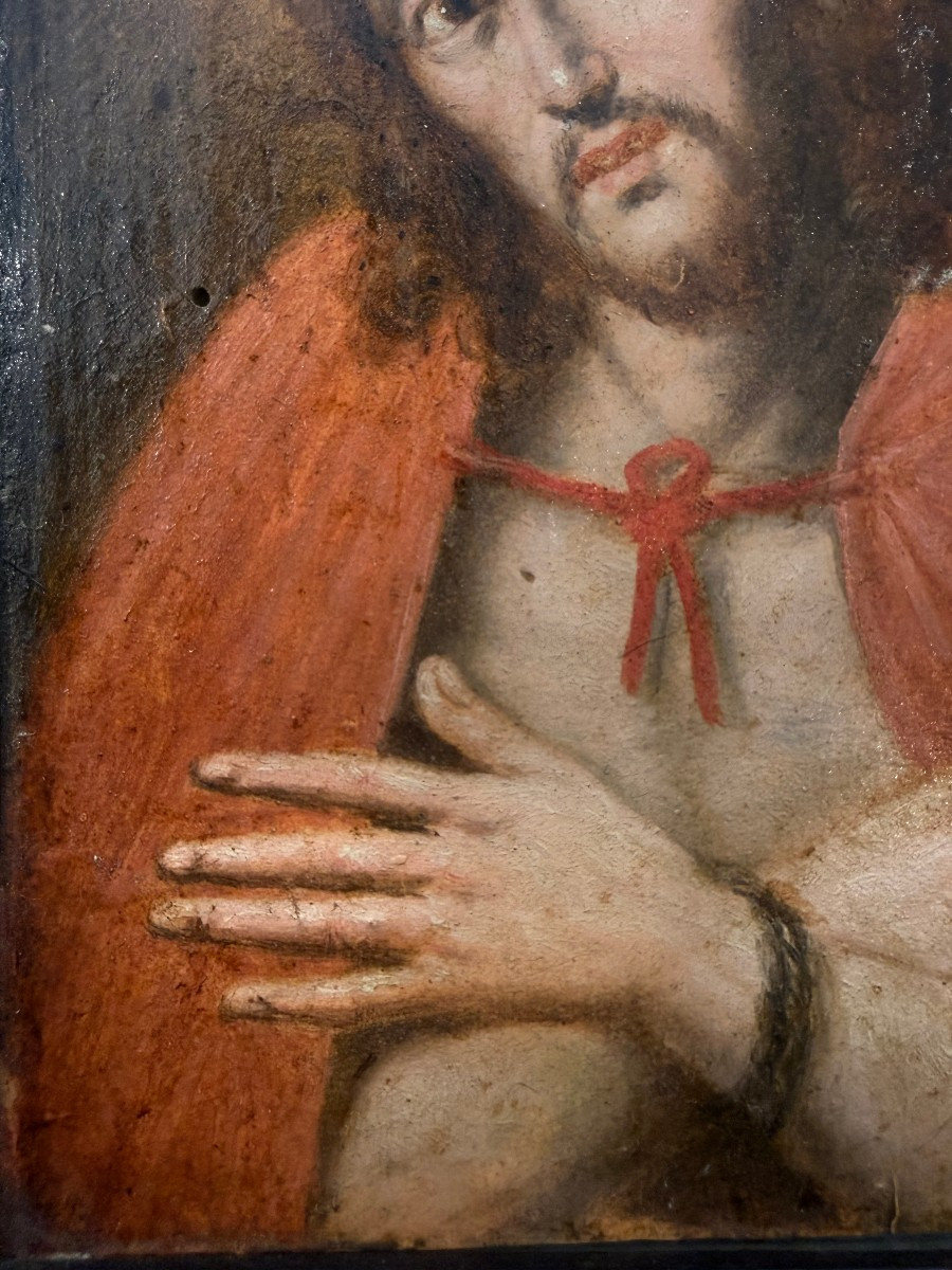 Dipinto olio su tavoletta raffigurante l'Ecce Homo - Italia inizio XVIII secolo-photo-1