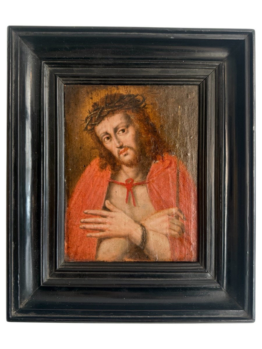 Dipinto olio su tavoletta raffigurante l'Ecce Homo - Italia inizio XVIII secolo-photo-5