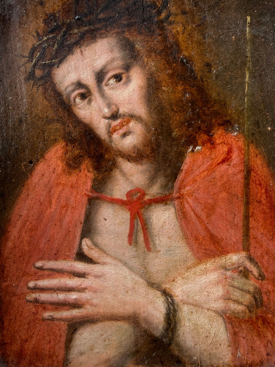 Dipinto olio su tavoletta raffigurante l'Ecce Homo - Italia inizio XVIII secolo-photo-4