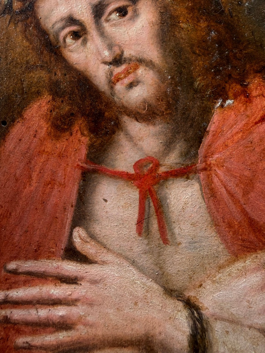 Dipinto olio su tavoletta raffigurante l'Ecce Homo - Italia inizio XVIII secolo-photo-3