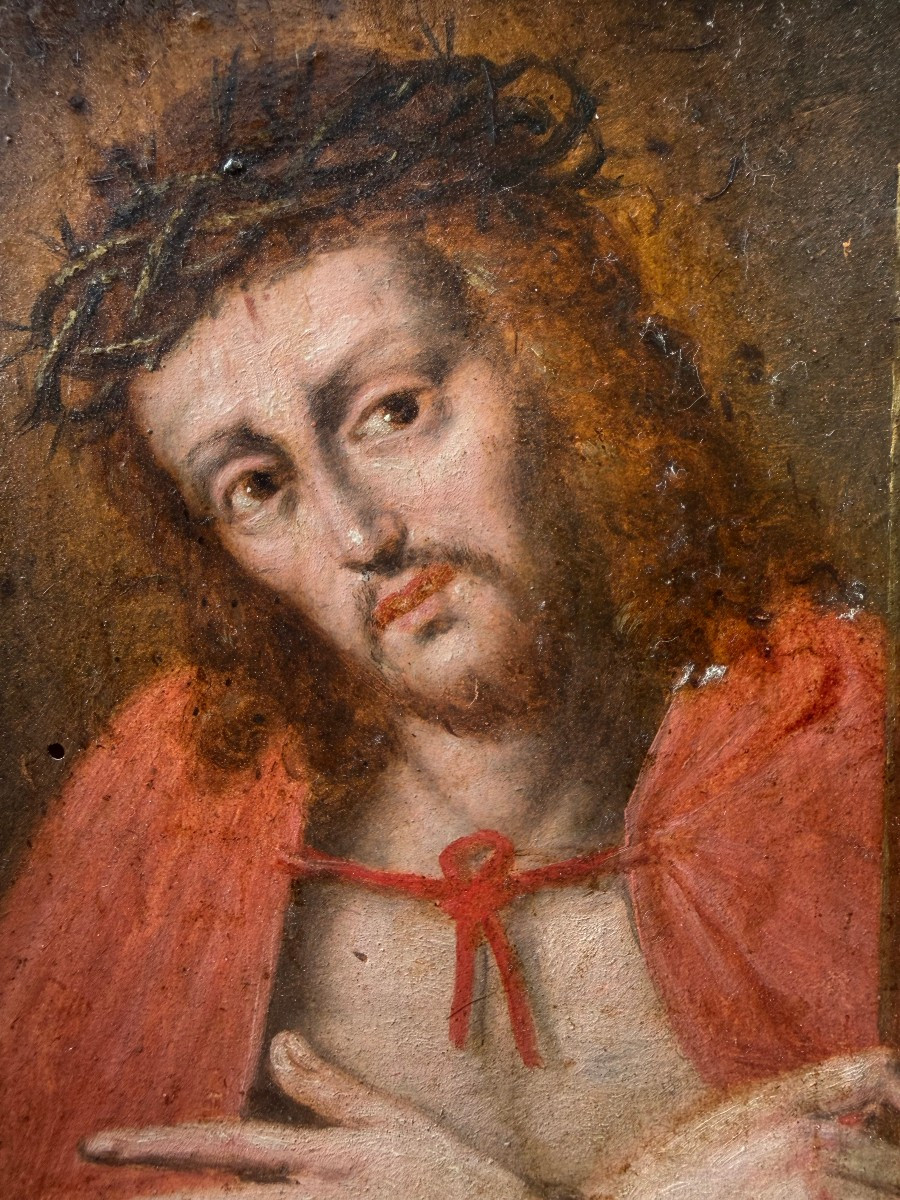 Dipinto olio su tavoletta raffigurante l'Ecce Homo - Italia inizio XVIII secolo