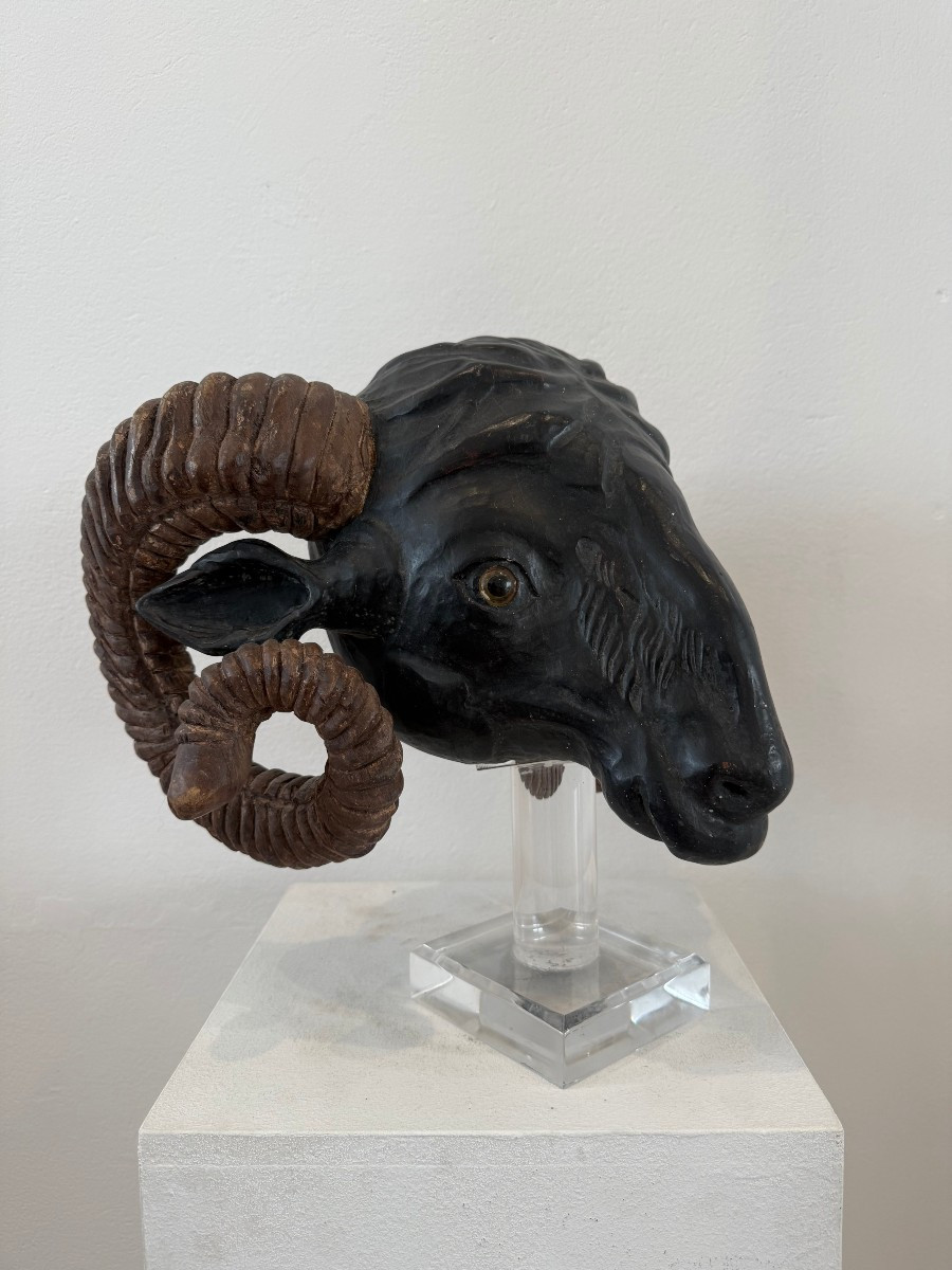 Testa di ariete in legno - Nord Europa XIX secolo-photo-2