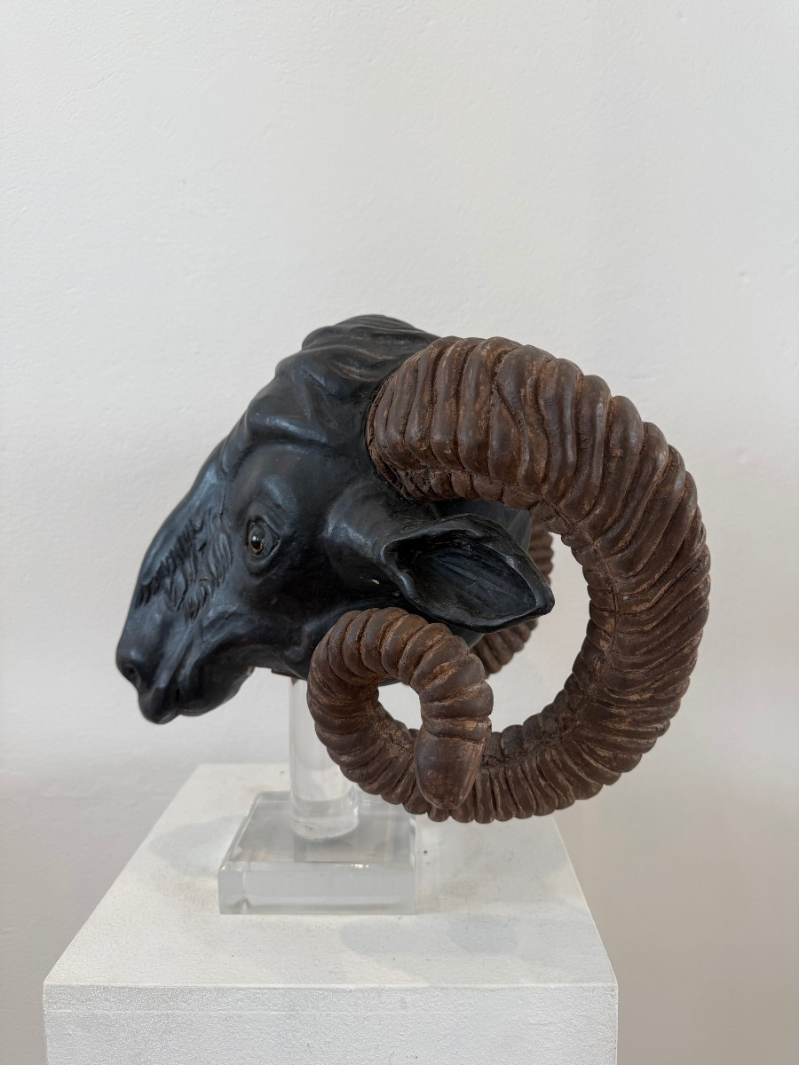 Testa di ariete in legno - Nord Europa XIX secolo-photo-3