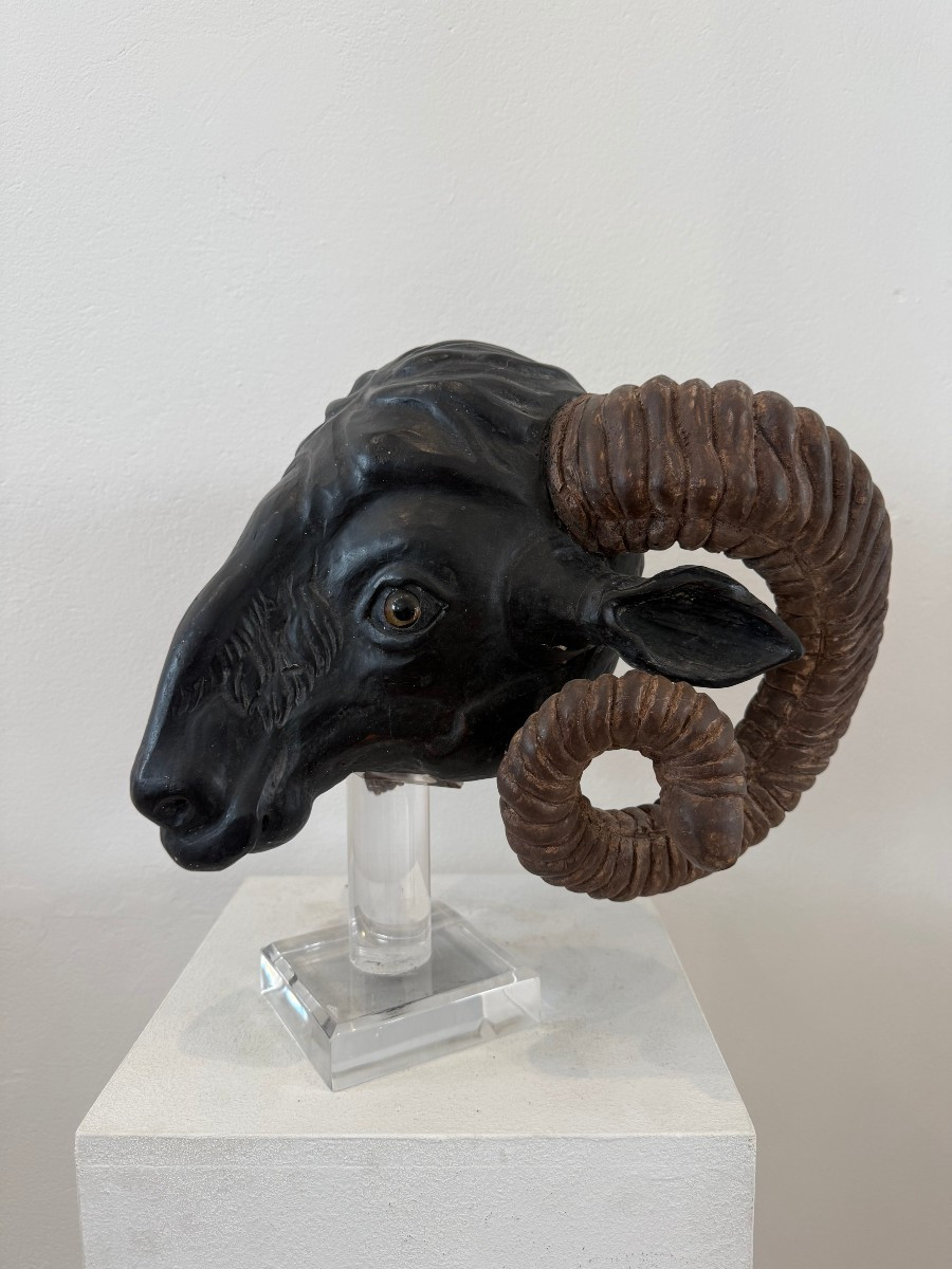 Testa di ariete in legno - Nord Europa XIX secolo-photo-4