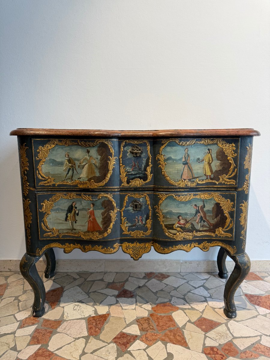 Comò mosso, laccato e dipinto - prima metà XVIII secolo. Sicilia -photo-3