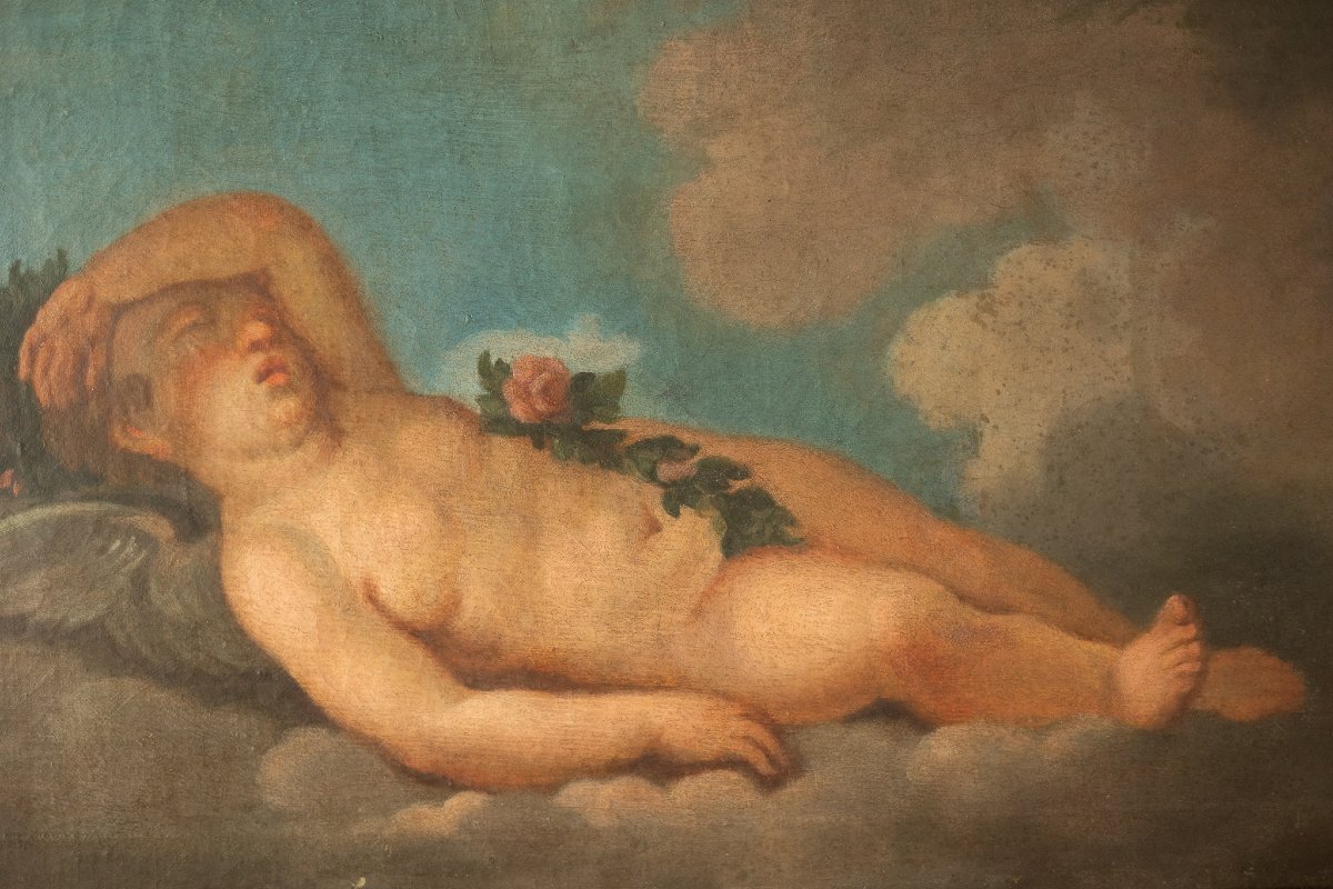 Coppia di dipinti raffiguranti putti - seconda metà XVIII secolo. Scuola veneta -photo-2
