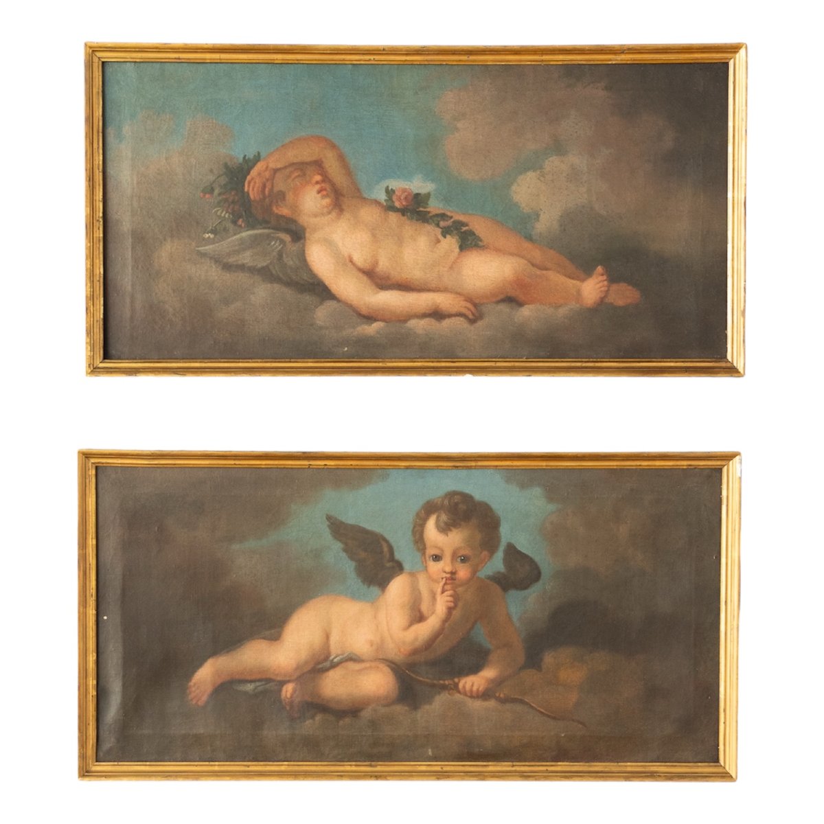 Coppia di dipinti raffiguranti putti - seconda metà XVIII secolo. Scuola veneta 