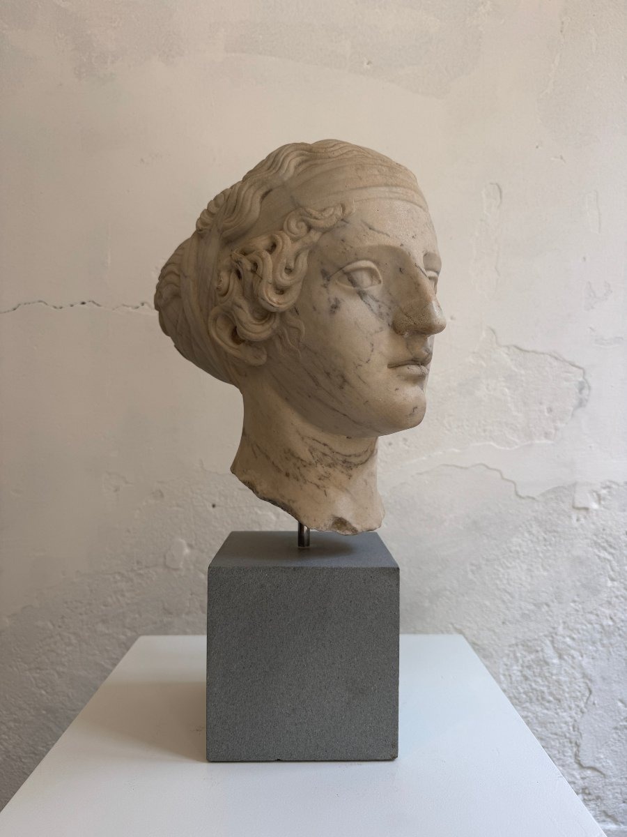 Scultura in marmo raffigurante testa di giovane donna - seconda metà XIX secolo-photo-2