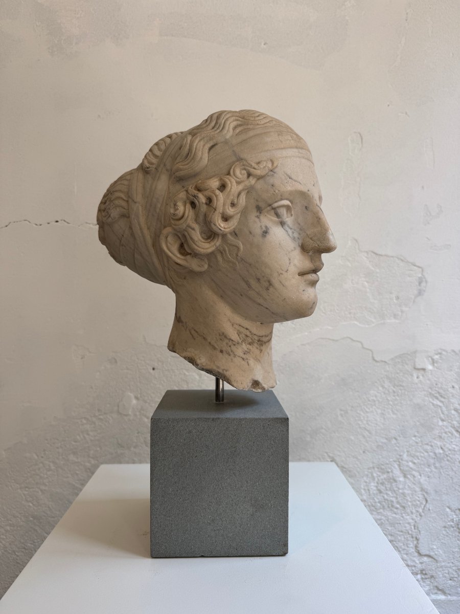 Scultura in marmo raffigurante testa di giovane donna - seconda metà XIX secolo-photo-1