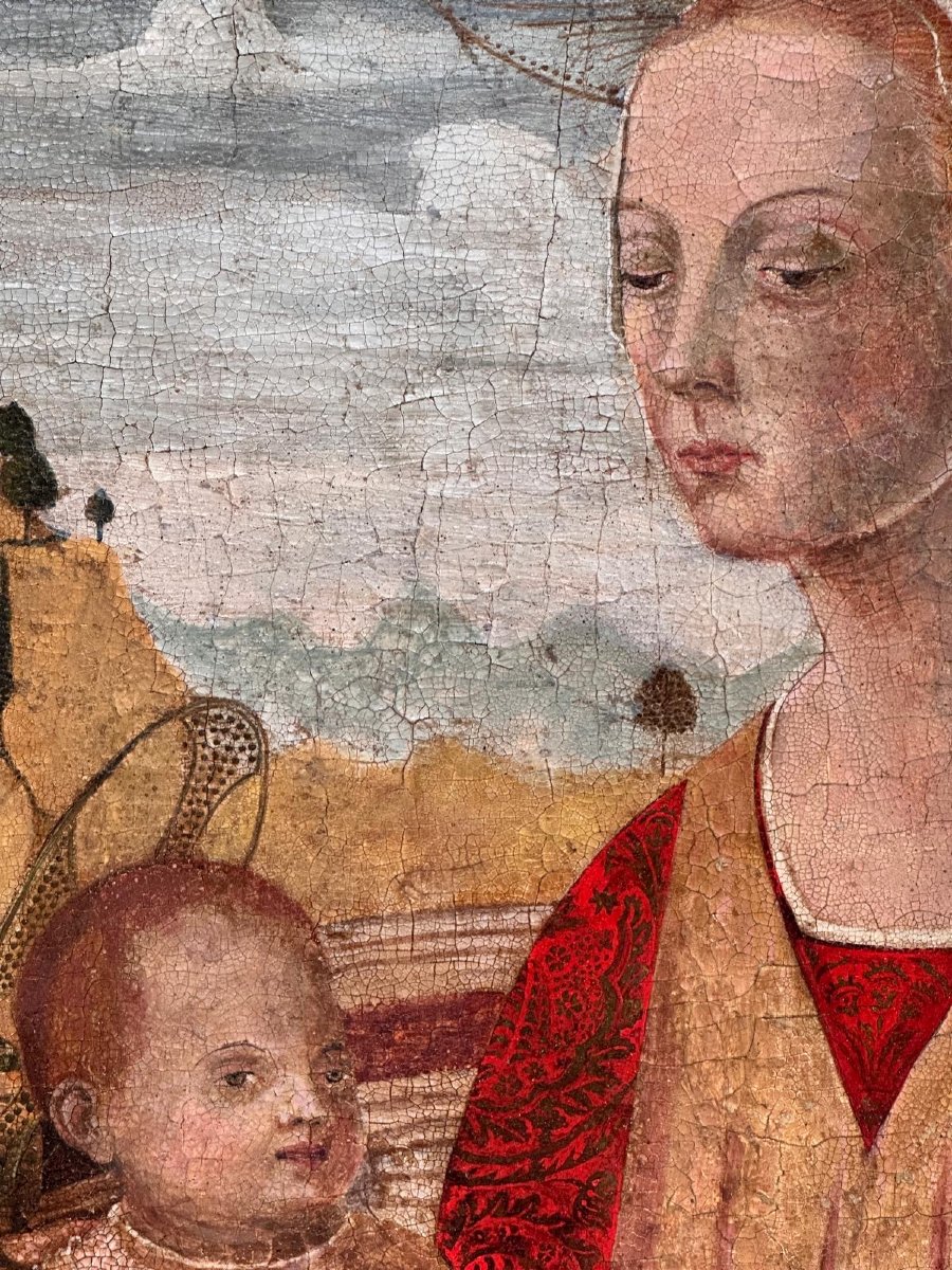 Dipinto olio su tavola raffigurante Madonna con bambino - probabile XVII secolo. Toscana -photo-3