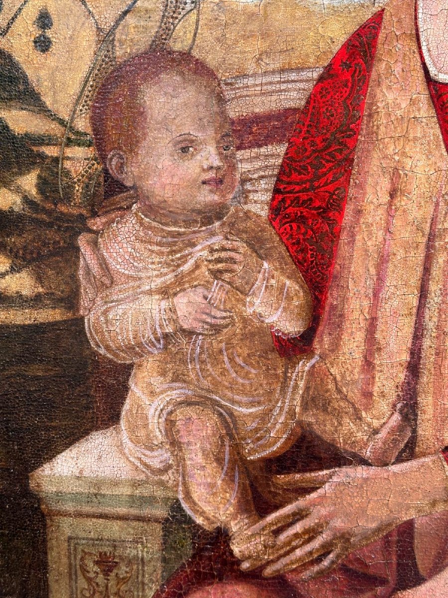 Dipinto olio su tavola raffigurante Madonna con bambino - probabile XVII secolo. Toscana -photo-2