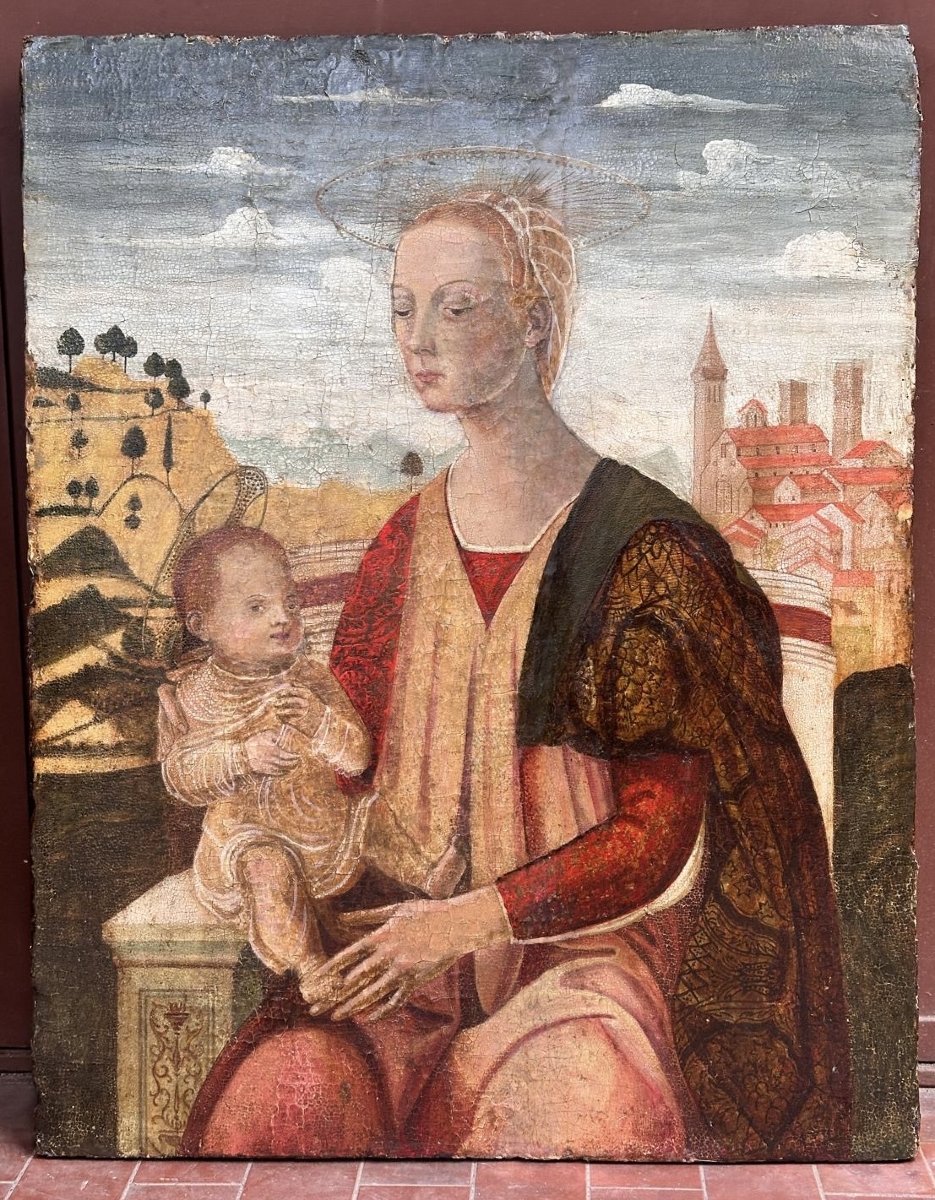 Dipinto olio su tavola raffigurante Madonna con bambino - probabile XVII secolo. Toscana -photo-3