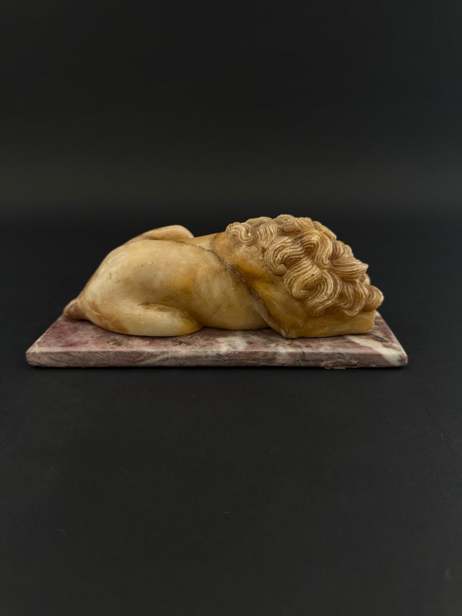 Scultura raffigurante leone in alabastro con base in marmo - XVIII secolo. Toscana-photo-6