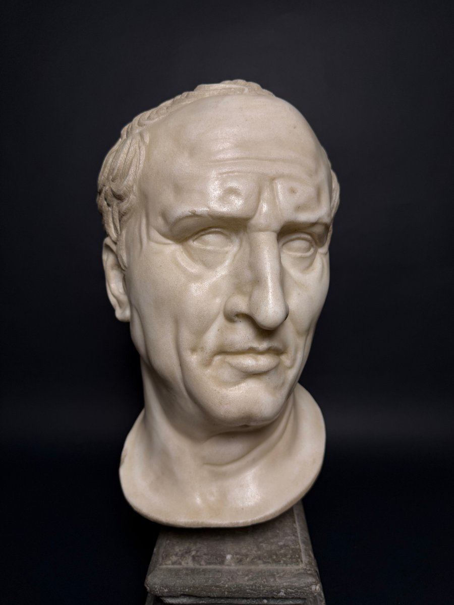 Testa neoclassica di Marco Tullio Cicerone in marmo - fine XVIII secolo . Italia.-photo-2