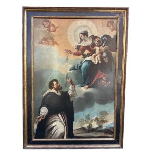 Presentazione del rosario a San Domenico da parte della Madonna, dipinto olio su tela, XVIII