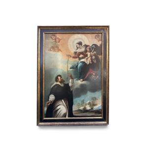 Presentazione del rosario a San Domenico da parte della Madonna, dipinto olio su tela, XVIII