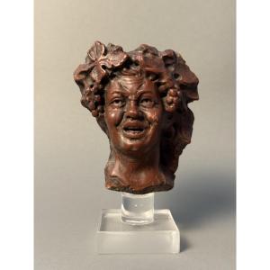 Testina neoclassica di Bacco in marmo rosso - periodo XVIII secolo 