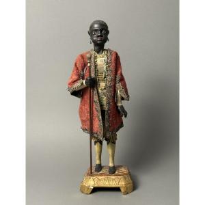 Raro manichino in legno raffigurante maggiordomo moro - XVIII secolo - Venezia