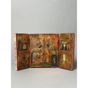 Trittico da viaggio russo, tempera su legno - XVIII sec.