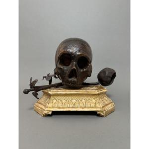 Vanitas su base in legno dorato del XVII secolo - Italia