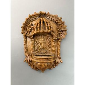 Rara acquasantiera ispano-moresca in terracotta - periodo XVIII secolo