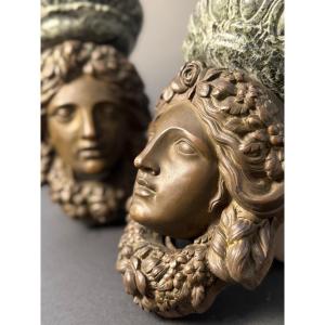 Coppia mensoline decorative in bronzo e marmo Verde Alpi - periodo prima metà del XIX secolo