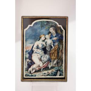 Dipinto su pergamena raffigurante la Sacra Famiglia - Italia centrale XVII secolo 