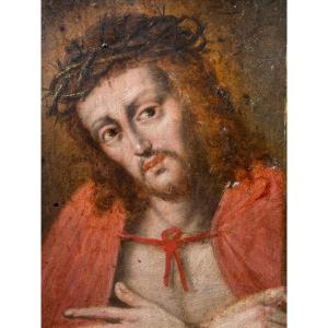 Dipinto olio su tavoletta raffigurante l'Ecce Homo - Italia inizio XVIII secolo