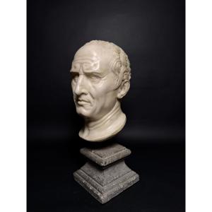Testa neoclassica di Marco Tullio Cicerone in marmo - fine XVIII secolo . Italia.