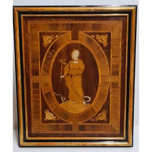 Religious Painting Marquetry Panel Virgin Mary Masterwork 19th Century