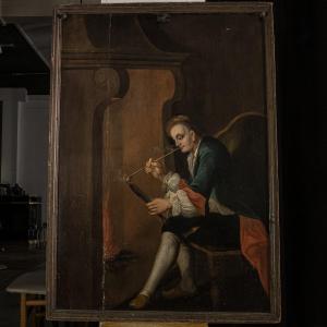 Oil On Wood "pipe Smoker"