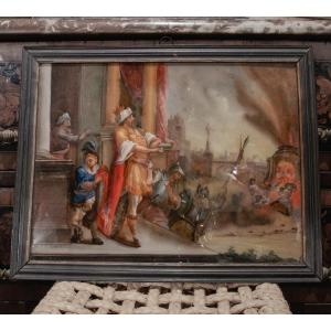 Fixed Under Glass 18th Century "genre Scene"