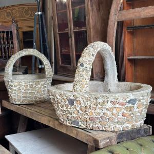 Pair Of Basket-shaped Planters