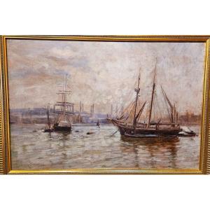 Maurice Courant (1865 - 1935), The Port Of Le Havre 1902 Oil On Canvas 38 X 55 