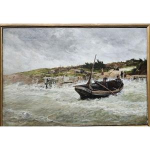  Maurice Courant (1865 - 1935) Return From Fishing To Sainte Address, Le Havre, Oil On Canvas