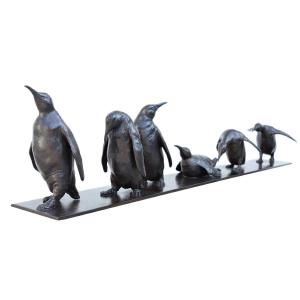 Original Bronze By Damien Colcombet "the March Of The Penguins"