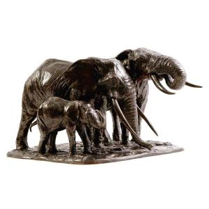 Original Bronze By Damien Colcombet "african Elephants Drinking" Last Copy!!