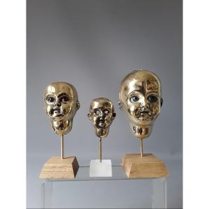 Rare Brass Doll Heads Late 19th Century