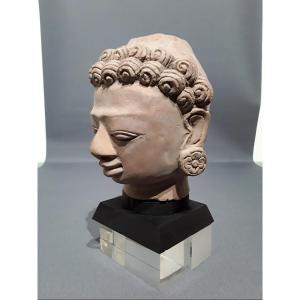 Tête De Boudha En Terre Cuite Civilisation Majapahit Java Central 
