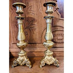 Pair Of Romantic Bronze Candlesticks