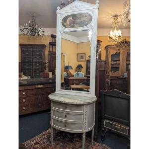 Directoire Style Commode And Trumeau Set In Painted Wood.