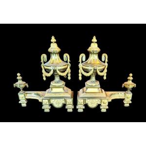 Pair Of Louis XVI Style Gilt Bronze Andirons From The Napoleon III Period.