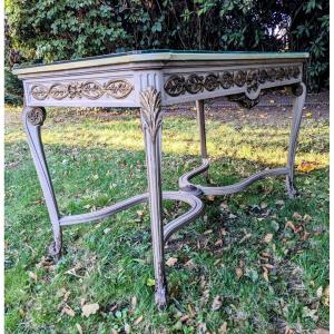 Transition Style Center Table In Painted And Gilded Wood, 19th Century.
