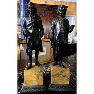 Pair Of Bronze Statuettes Of Voltaire And Rousseau, Circa 1830