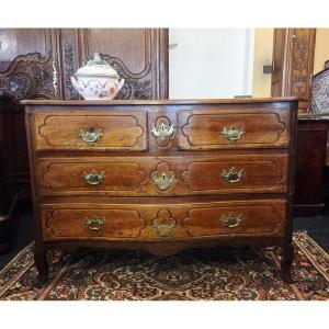 Louis XV Period Chest Of Drawers With Curved Front In Solid Walnut.