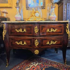 Louis XV Style Commode In Veneered Wood, Curved On All Sides