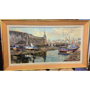 Oil On Canvas "concarneau" By Léo Pernes (100 X 50 Cm).