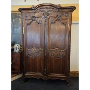 Norman Wardrobe From The Regency Period In Oak, 18th Century, Rouen Region.