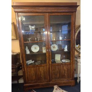 Louis-philippe Period Bookcase In Flame Mahogany Veneer.