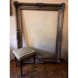 Very Large Frame In Wood And Gilded Stucco, Late 19th Century (152 X 118 Cm)